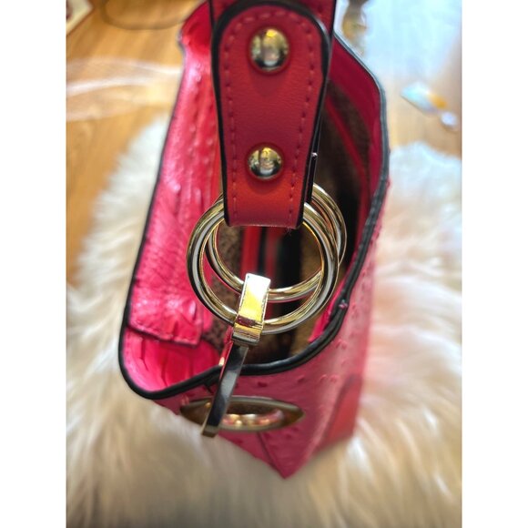 Pink Textured Handbag Ostrich Alligator With Gold Ring Accent shoulder purse PVC - Picture 3 of 16